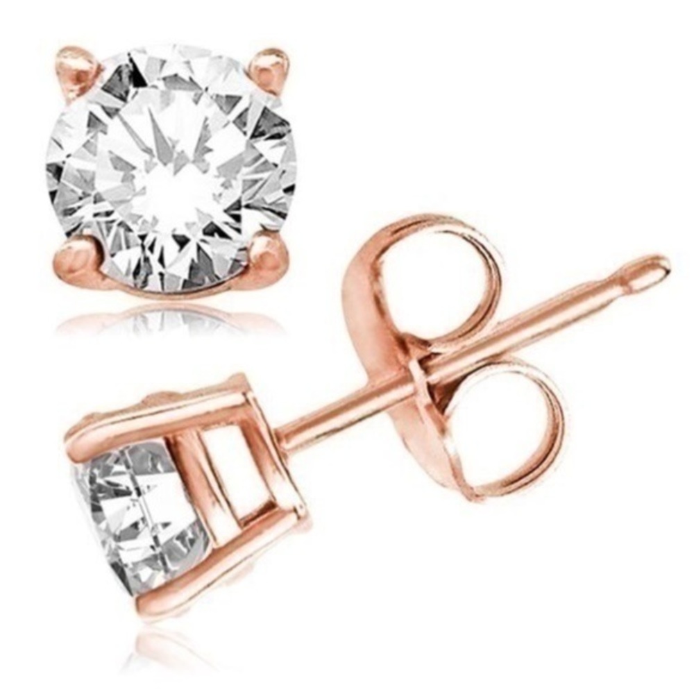 🍁 Rose Gold Over Sterling Silver CZ Stud Earrings